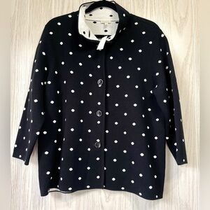 Talbots Polka Dot Black & White 3/4 Sleeve Cardigan Size Large NWT